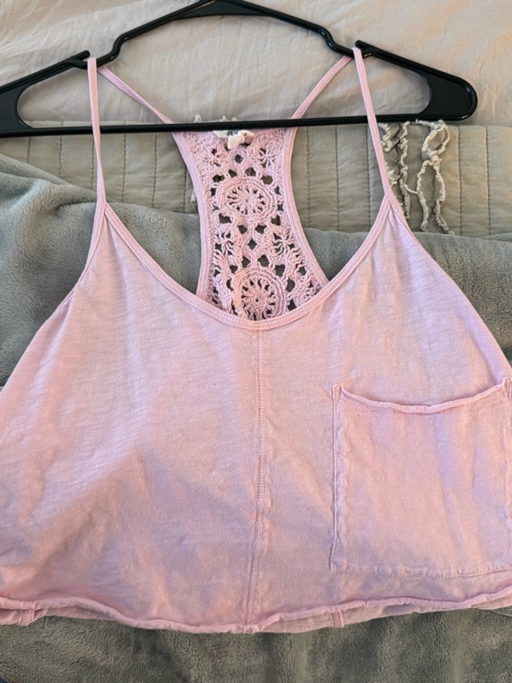 aerie Light Pink Crochet-Back Crop Tank